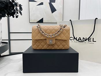 Chanel Classic Flap Bag Dark Beige Grained Calfskin Silver Hardware Size 23cm