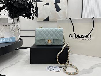 Chanel Mini Flap Bag Light Blue Grained Calfskin Gold Hardware Size 20cm