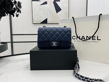 Chanel Mini Flap Bag Dark Blue Grained Calfskin Silver Hardware Size 20cm