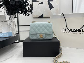 Chanel Mini Flap Bag Light Blue Grained Calfskin Gold Hardware Size 17cm