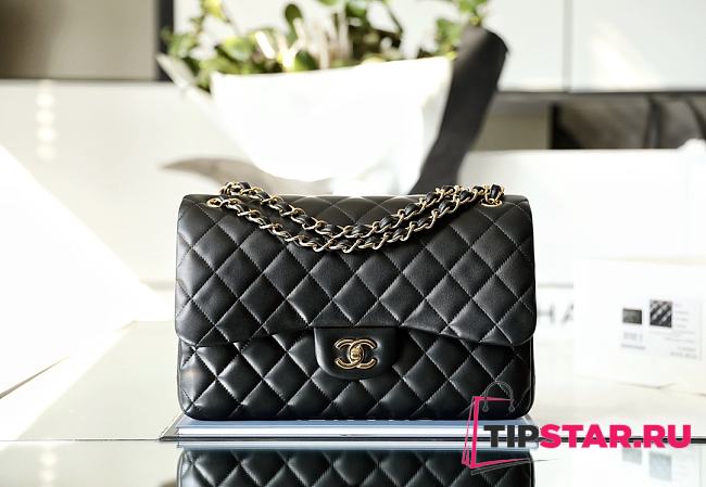 Chanel Classic Flap Bag Jumbo Black Lambskin Gold Hardware Size 19.5x30x10cm - 1