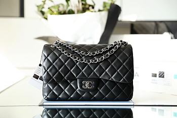 Chanel Classic Flap Bag Jumbo Black Lambskin Silver Hardware Size 19.5x30x10cm