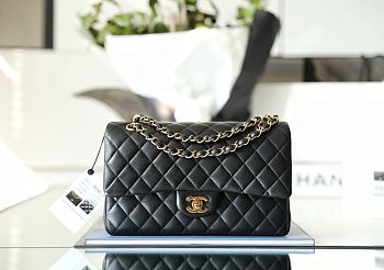 Chanel Classic Flap Bag Black Lambskin Gold Hardware Medium Size 25.5x15.5x6 cm
