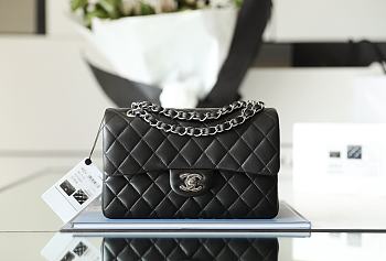 Chanel Classic Flap Bag Black Lambskin Silver Hardware Small Size 14.5x23x6 cm