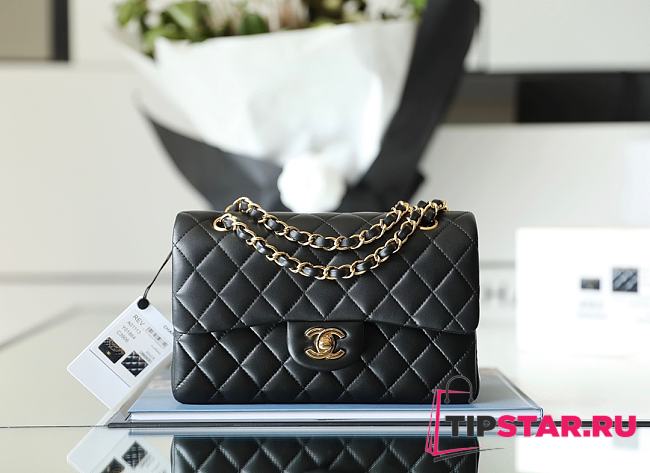 Chanel Classic Flap Bag Black Lambskin Gold Hardware Small Size 14.5x23x6 cm - 1