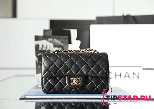 Chanel Classic Flap Bag Black Lambskin Gold Hardware Size 12.5x20x6cm - 1