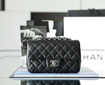 Chanel Classic Flap Bag Black Lambskin Silver Hardware Size 12.5x20x6cm
