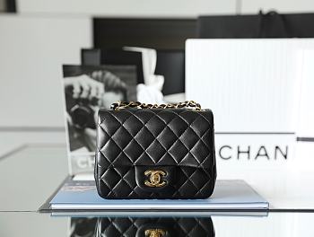 Chanel Mini Flap Bag Black Lambskin Gold Hardware Size 13.5x17x8cm