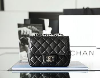 Chanel Mini Flap Bag Black Lambskin Silver Hardware Size 13.5x17x8cm