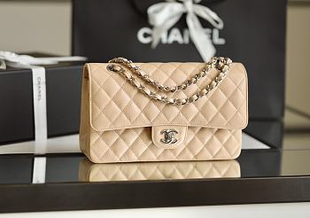 Chanel Classic Flap Bag Beige Grained Calfskin Silver Hardware Size 15.5x25.5x6.5cm