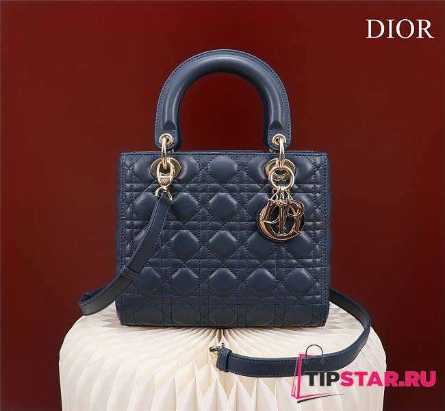 Medium Lady Dior Bag Deep Ocean Blue Cannage Lambskin Size 24 x 20 x 11 cm - 1