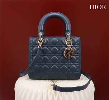 Medium Lady Dior Bag Deep Ocean Blue Cannage Lambskin Size 24 x 20 x 11 cm
