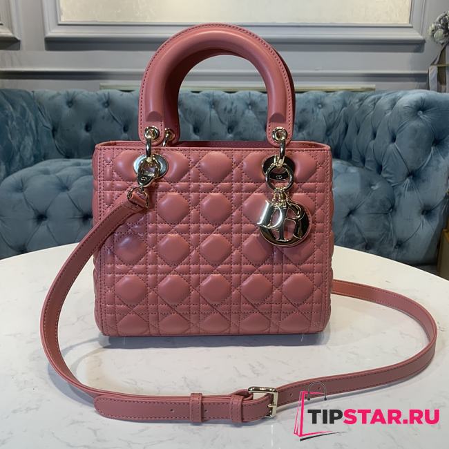 Medium Lady Dior Bag Rust-Colored Pink Cannage Lambskin Size 24 x 20 x 11 cm - 1