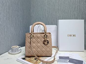 Medium Lady Dior Bag Powder Beige Cannage Lambskin Size 24 x 20 x 11 cm