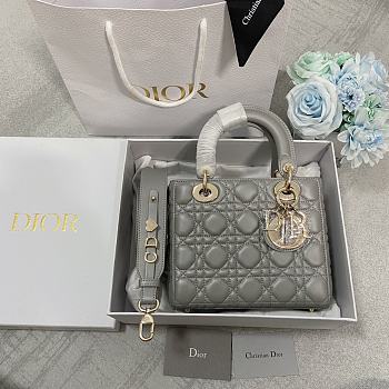 Small Lady Dior My ABCDIOR Bag Stone Gray Cannage Lambskin Size 20x17x8 cm
