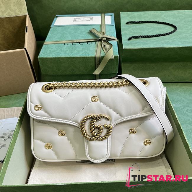 Gucci GG Marmont Small Shoulder Bag White Leather ‎443497 Size 26x15x7cm - 1