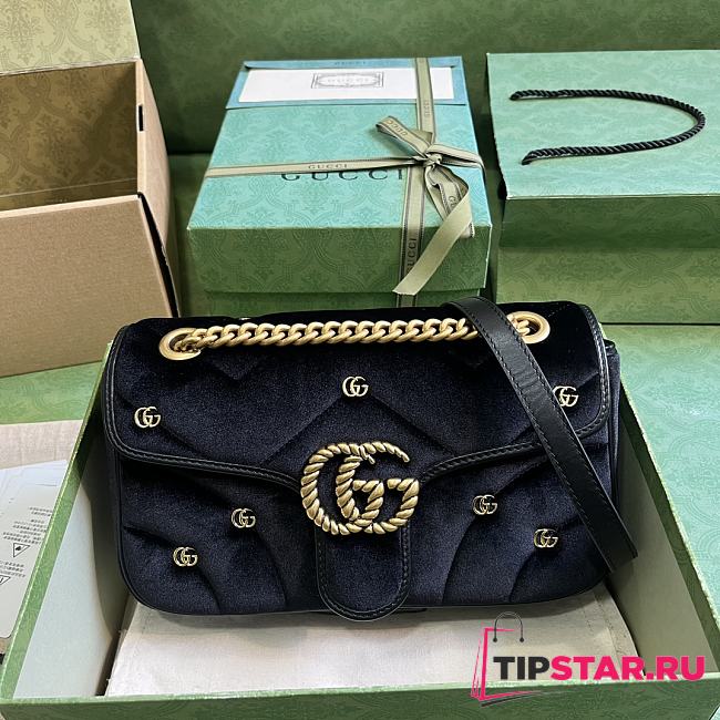 Gucci GG Marmont Small Shoulder Bag Black Velvet ‎443497 Size 26x15x7cm - 1
