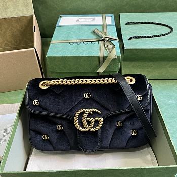 Gucci GG Marmont Small Shoulder Bag Black Velvet ‎443497 Size 26x15x7cm