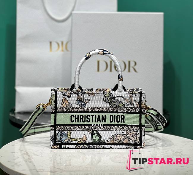 Mini Dior Book Tote With Strap White Multicolor Toile de Jouy Mexico Embroidery Size 21.5 x 13 x 7.5 cm - 1