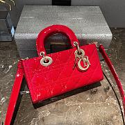 Dior Small Lady D-Joy Bag Red Patent Cannage Calfskin Size 22 x 12 x 6 cm - 1