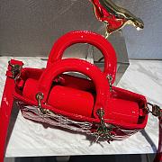 Dior Small Lady D-Joy Bag Red Patent Cannage Calfskin Size 22 x 12 x 6 cm - 2