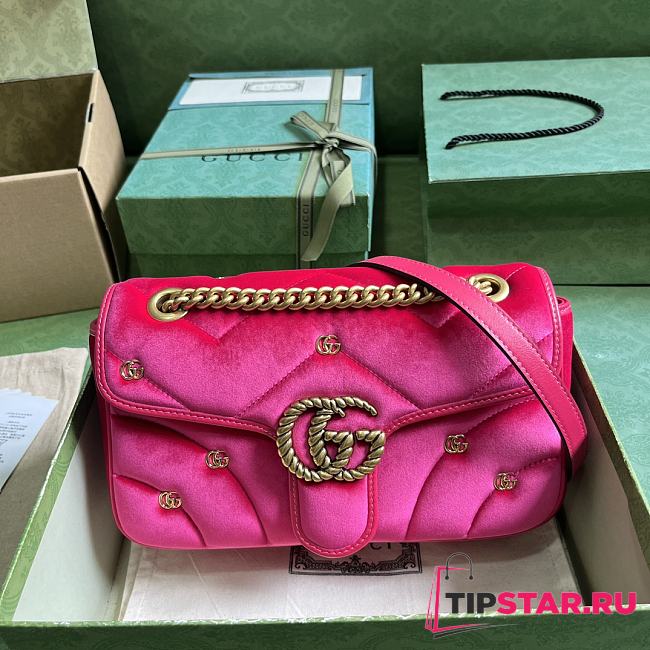 Gucci GG Marmont Small Shoulder Bag Pink Velvet ‎443497 Size 26x15x7cm - 1
