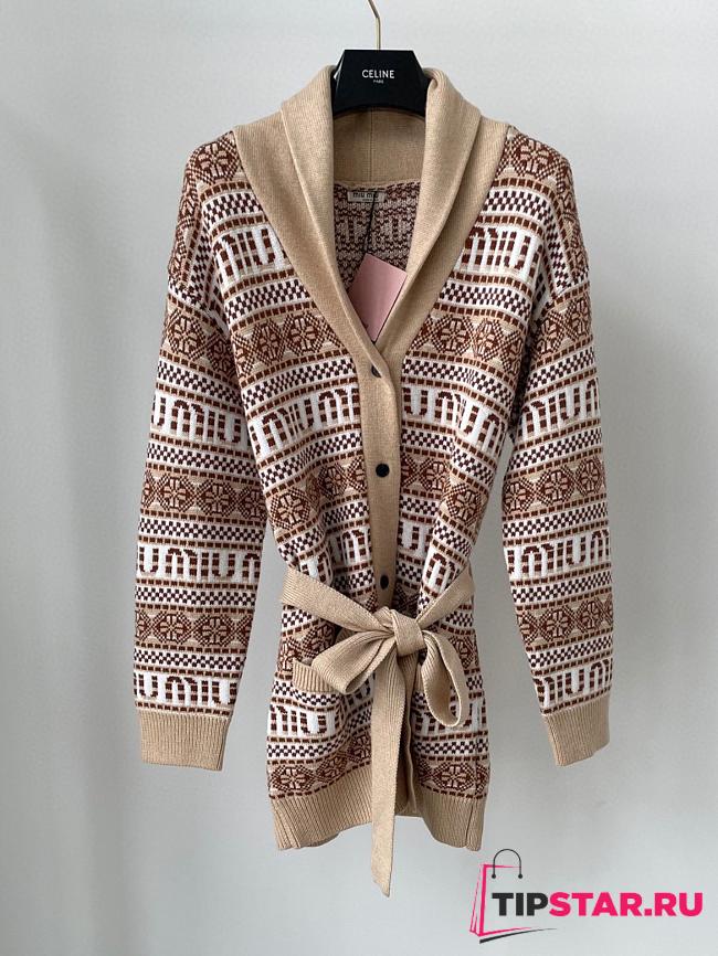 Miumiu Shetland Wool Cardigan Sand Beige - 1