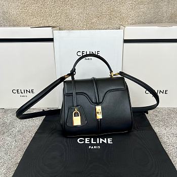 Celine Mini 16 In Satinated Calfskin Black Size 18.5 X 15.5 X 9 CM