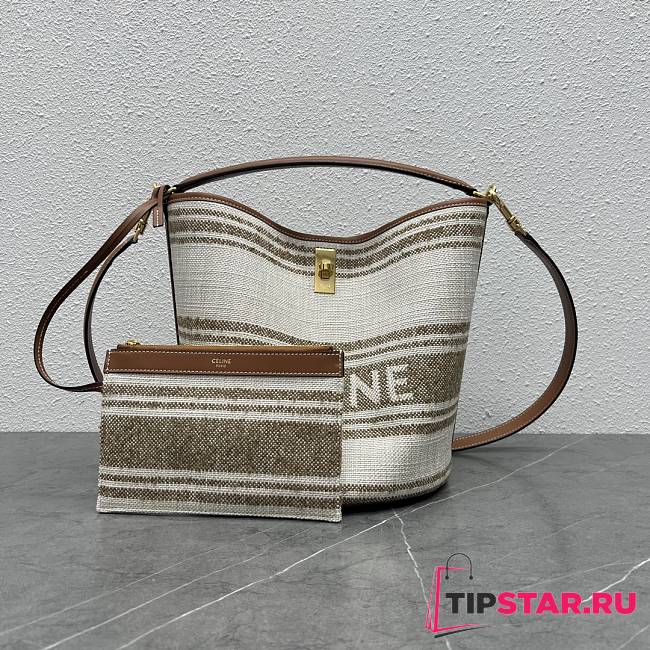 Celine Bucket 16 Bag In Striped Textile With Celine Jacquard And Calfskin Tobacco/Tan Size 23 X 24.5 X 23 CM - 1