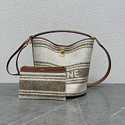 Celine Bucket 16 Bag In Striped Textile With Celine Jacquard And Calfskin Tobacco/Tan Size 23 X 24.5 X 23 CM - 1