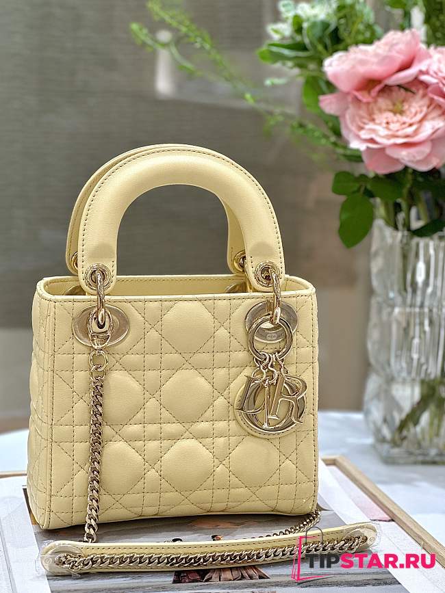 Mini Lady Dior Bag Pastel Yellow Cannage Lambskin Size 17 x 15 x 7 cm - 1