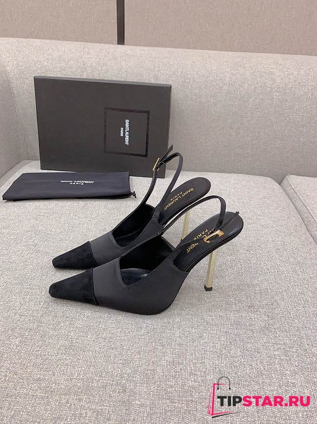 YSL Ines Slingback Pumps In Satin Crepe Black - 1