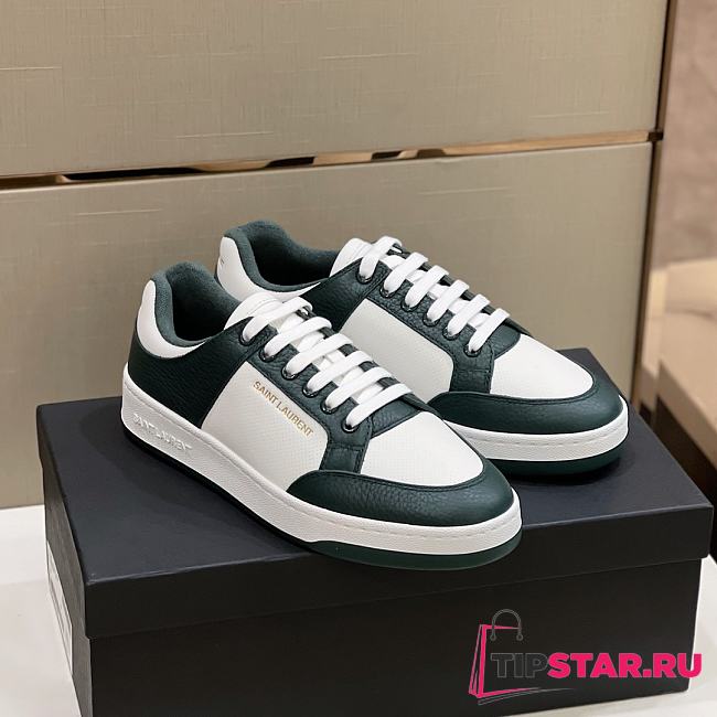 YSL SL/61 Sneakers In Perforated Leather White And Dark Green - 1
