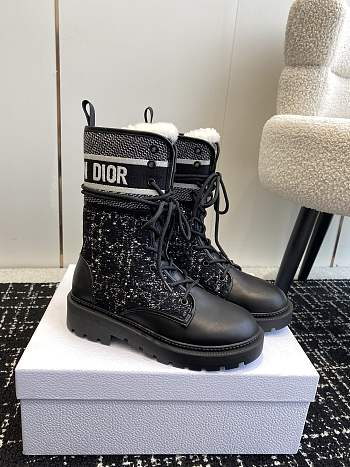 Dior D-Major Ankle Boot Black Calfskin With Black And White Cannage Tweed