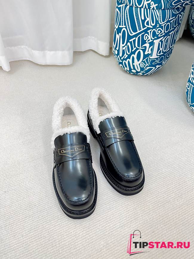 Dior Boy Loafer Black Calfskin and White Shearling - 1