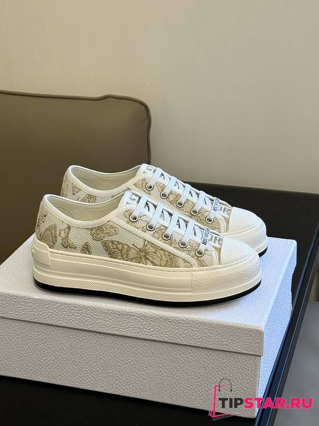 Walk'N'Dior Platform Sneaker White and Gold-Tone Toile de Jouy Mexico Embroidered Cotton with Metallic Thread - 1