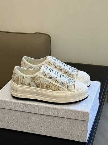 Walk'N'Dior Platform Sneaker White and Gold-Tone Toile de Jouy Mexico Embroidered Cotton with Metallic Thread