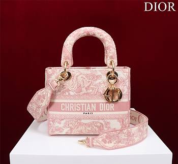 Dior Medium Lady D-Lite Bag Rose Des Vents Toile de Jouy Embroidery Size 24 x 20 x 11 cm