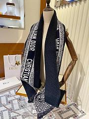Dior Qblique University Reversible Scarf Navy Blue Wool and Silk - 3