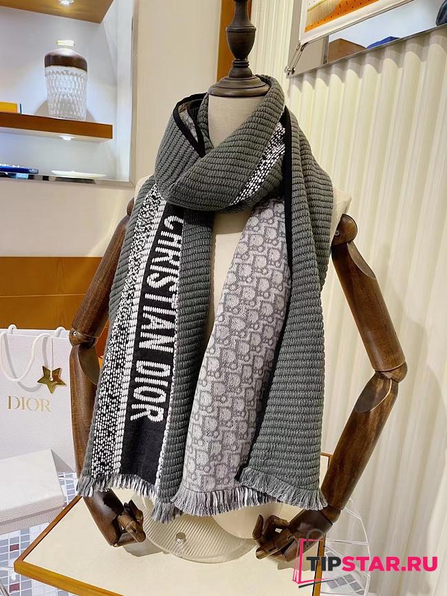 Dior Qblique University Reversible ScarfGray Wool and Silk - 1