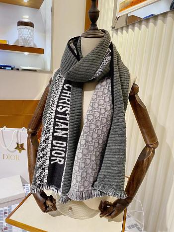 Dior Qblique University Reversible ScarfGray Wool and Silk