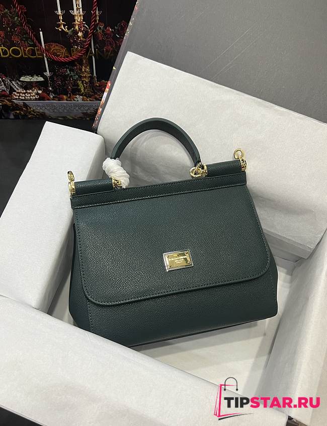D&G Medium Dauphine Leather Silicy Bag Dark Green Size 26 x 21 x 12 cm - 1