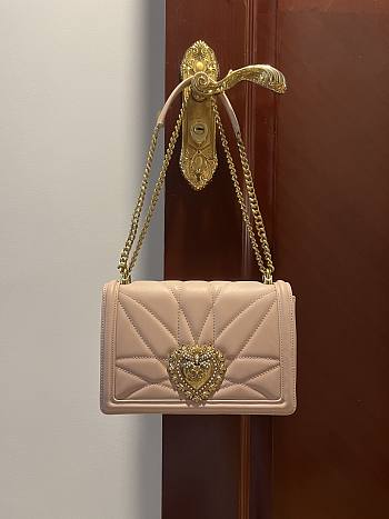 D&G Medium Devotion Bag In Quilted Nappa Leather Pale Pink Size 14.5 x 21 x 3 cm
