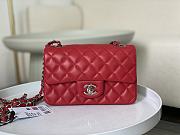 Chanel Flap Bag Red Lambskin Silver Hardware Size 20cm - 1