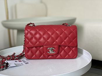 Chanel Flap Bag Red Lambskin Silver Hardware Size 20cm