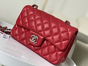 Chanel Flap Bag Red Lambskin Silver Hardware Size 20cm - 3
