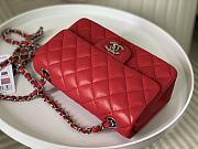 Chanel Flap Bag Red Lambskin Silver Hardware Size 20cm - 2