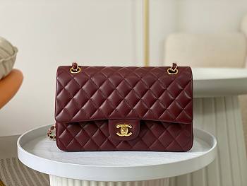 Chanel Classic Flap Bag Wine Red Lambskin Gold Hardware Size 25cm