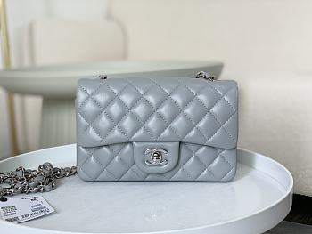 Chanel Flap Bag Light Gray Lambskin Silver Hardware Size 20cm