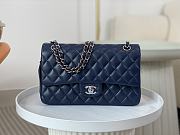 Chanel Classic Flap Bag Dark Blue Lambskin Silver Hardware Size 25cm - 1